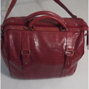 VINTAGE Bath Body Works BAG Overnight DUFFEL TOTE (Red) VEGAN CROC LEATHER (Y2K)